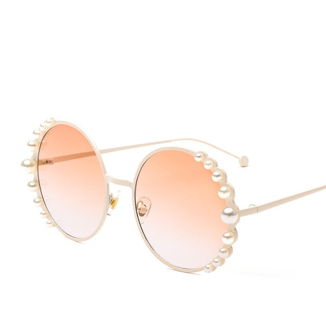 Calanovella Round Sunglasses Stylish Pearl Round Sunglasses for Men Women 2020 Elegant Oval Vintage Pearl Sunglasses Round Eighties Retro Sunglasses UV400 gray,brown,purple,blue,pink,blue pink,champagne,black 39.99 USD