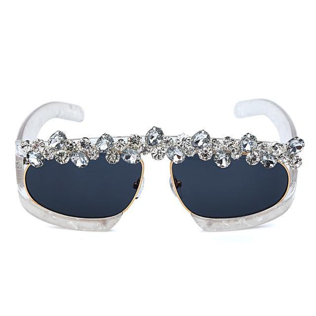 Calanovella Diamond Glasses Stylish Diamond Sunglasses for Men Women Mirror Square One Piece Rhinestone Sunglasses UV400 pink,black 39.99 USD