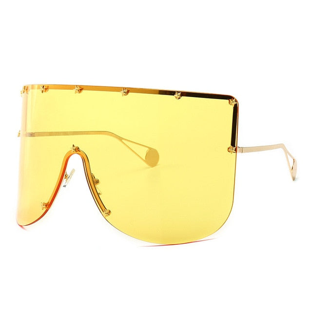 Calanovella Stylish Overzised Star Bling Visor Shield Sunglasses for Men Women Trendy Big Frame Vintage One Piece Mirror Tinted Cool Eyewear black,rainbow,blue,red,silver,yellow,brown 34.99 USD