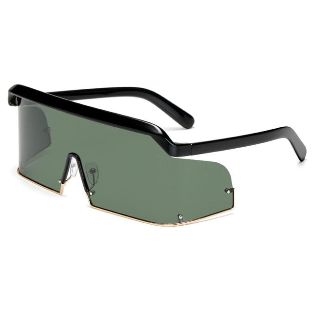 Calanovella Two Toned Rimless Square One Piece Fashionable Sunglasses for Men Women Large Frame Trendy Wide Cool Sunglasses black,green,brown,clear 39.99 USD