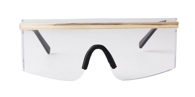 Calanovella Stylish New 2020 Oversized Futuristic Shield Sunglasses for Men Women Cool Eighties Retro Vintage Big Frame One Piece Visor Sun Glasses UV400 gold black,gun clear,gold clear,gold red,gold brown,gun gray,gold pink,gold yellow 39.99 USD