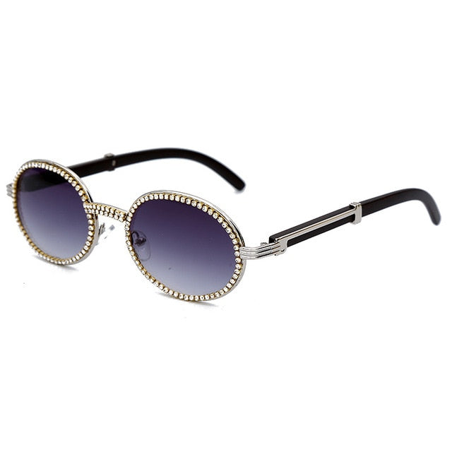 Calanovella Stylish Oval Round Crystal Rhinestones Sunglasses UV400