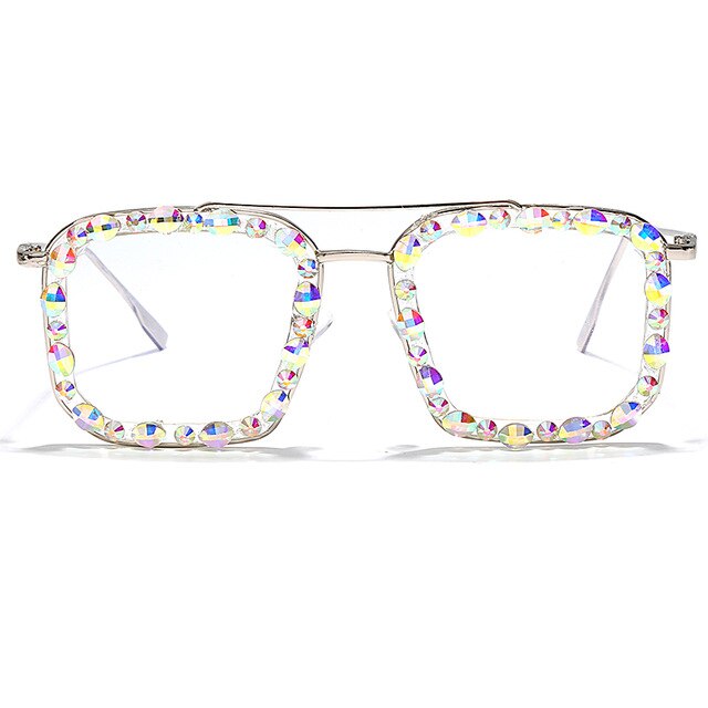 Calanovella Stylish Square Crystal Rhinestones Sunglasses UV400