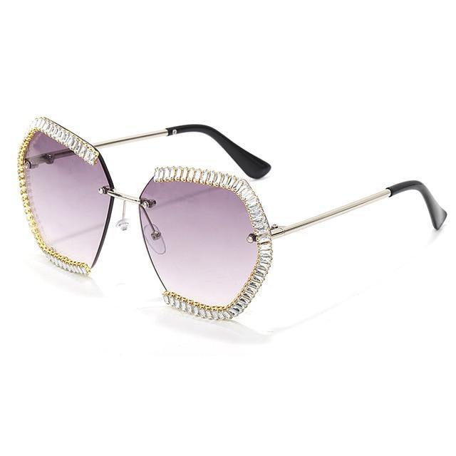 Calanovella Rimless Sunglasses Womens Zircon Sun Glasses Oversized Square Metal Frame - Calanovella.com