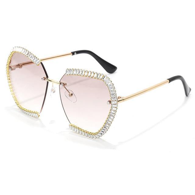 Calanovella Rimless Sunglasses Womens Zircon Sun Glasses Oversized Square Metal Frame - Calanovella.com