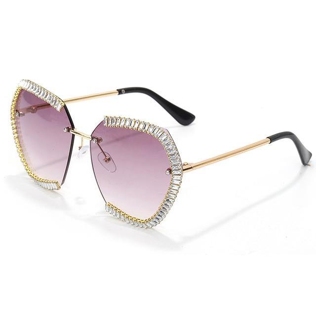 Calanovella Rimless Sunglasses Womens Zircon Sun Glasses Oversized Square Metal Frame - Calanovella.com