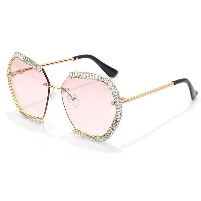 Calanovella Rimless Sunglasses Womens Zircon Sun Glasses Oversized Square Metal Frame - Calanovella.com