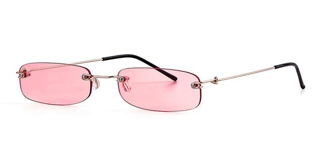 Calanovella Two Toned Rimless New Fashion Style Small Punk Rectangle Narrow Rectangular Tint Sunglasses UV400 black,pink,purple,orange,brown,red,blue,clear,yellow 34.99 USD