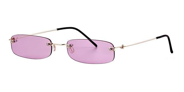 Calanovella Two Toned Rimless New Fashion Style Small Punk Rectangle Narrow Rectangular Tint Sunglasses UV400 black,pink,purple,orange,brown,red,blue,clear,yellow 34.99 USD