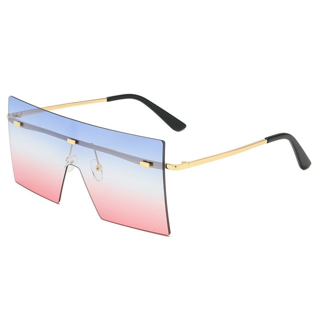 Calanovella Square Oversized Two Toned Rimless Sunglasses Women Men Sun Glasses Cool Square One Piece Shades brown,gray,pink,black,champagne,purple,blue pink,blue,yellow 34.99 USD