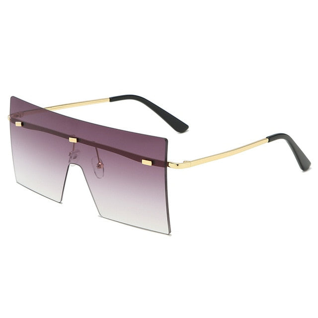Calanovella Square Oversized Two Toned Rimless Sunglasses Women Men Sun Glasses Cool Square One Piece Shades brown,gray,pink,black,champagne,purple,blue pink,blue,yellow 34.99 USD