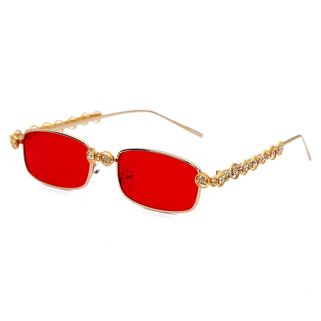 Calanovella Diamond Glasses Diamond Rhinestones Rectangle Sunglasses for Men Women Fashionable Square Stylish Bling Sun Glasses silver black red pink gold black yellow light brown gold clear