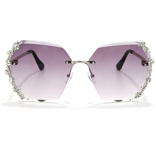 Calanovella Stylish Crystal Diamond Rhinestones Rimless Oversized Sunglasses