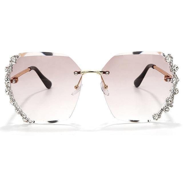 Calanovella Diamond Glasses Men Women’s Diamond Rhinestones Two Toned Rimless Sunglasses Trendy New Fashionable Diamond Cut Design Shades for Men Women clear,gray,brown,purple,champagne 39.99 USD