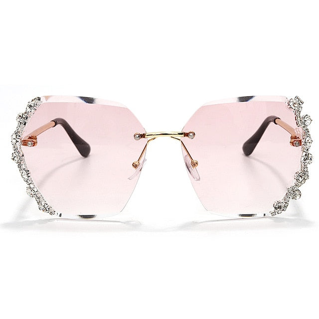 Calanovella Stylish Crystal Diamond Rhinestones Rimless Oversized