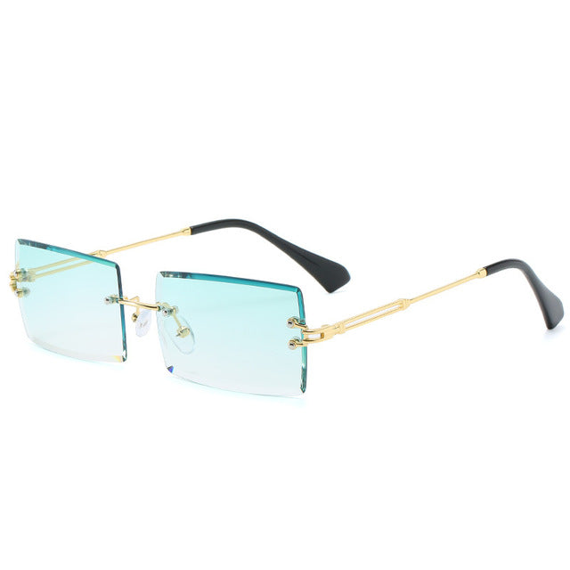 Calanovella Two Toned Rimless New Fashion Style Small Punk Rectangle Narrow Rectangular Polarized Sunglasses UV400 purple,blue,green,blue pink,brown,clear,pink 34.99 USD