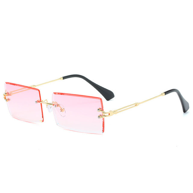 Calanovella Two Toned Rimless New Fashion Style Small Punk Rectangle Narrow Rectangular Polarized Sunglasses UV400 purple,blue,green,blue pink,brown,clear,pink 34.99 USD