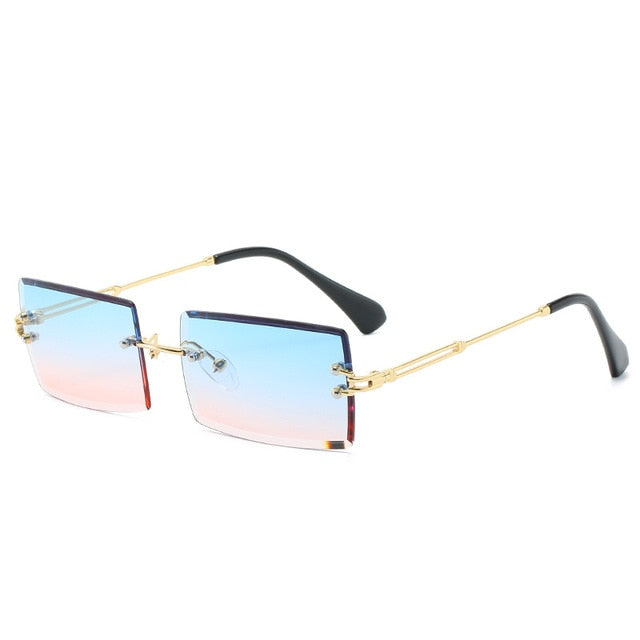 Calanovella Two Toned Rimless New Fashion Style Small Punk Rectangle Narrow Rectangular Polarized Sunglasses UV400 purple,blue,green,blue pink,brown,clear,pink 34.99 USD