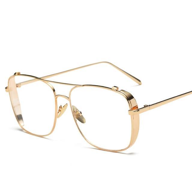Calanovella Fashion Oversized Glasses Frame Men Women New Eighties Retro Square Flat Mirror Gold Silver Frame Clear Lens Sunglasses UV400 silver clear,gold clear,black clear 34.99 USD