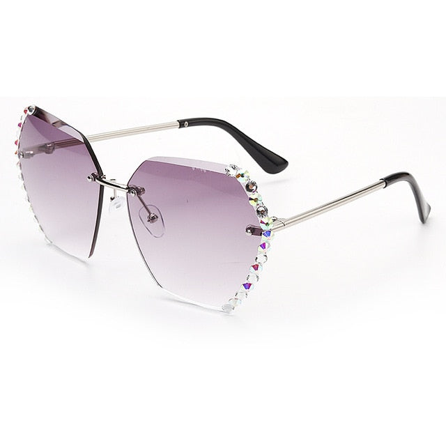 Calanovella New Crystal Rhinestones Rimless Sunglasses Women Luxury Hexagon Gradient Frameless Sun Glasses