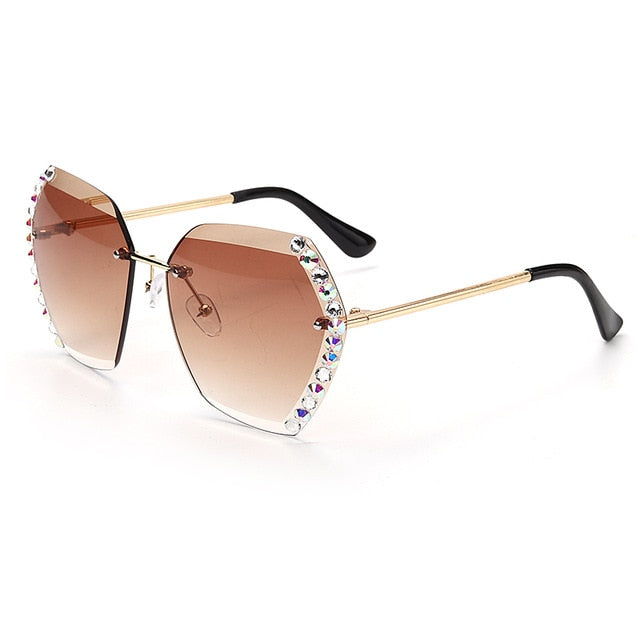 Calanovella New Crystal Rimless Sunglasses Women Designer Rhinestone