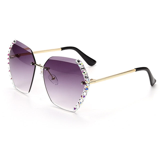 Calanovella New Crystal Rhinestones Rimless Sunglasses Women Luxury