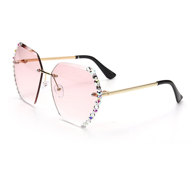 Calanovella New Crystal Rhinestones Rimless Sunglasses Women Luxury