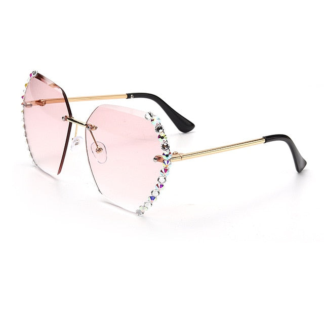 Calanovella New Crystal Rimless Sunglasses Women Designer Rhinestone