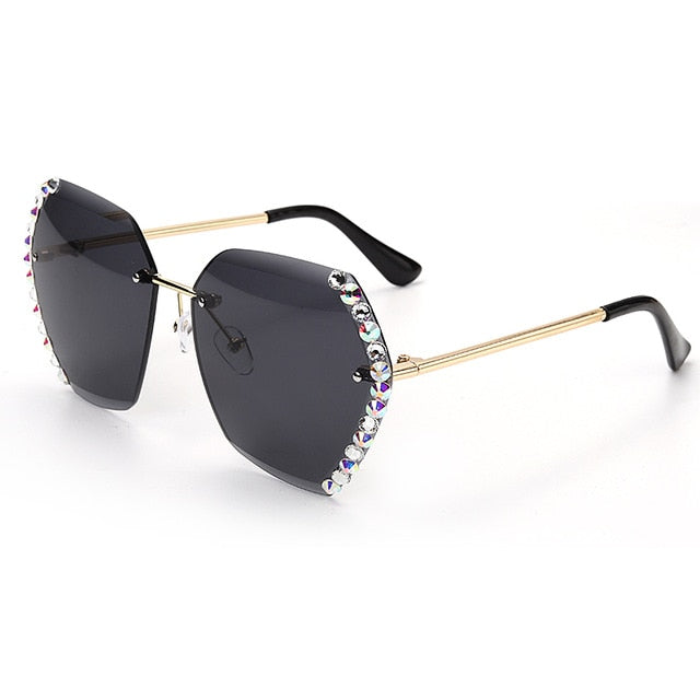 Calanovella New Crystal Rimless Sunglasses Women Designer Rhinestone Frameless Hexagon Sun Glasses
