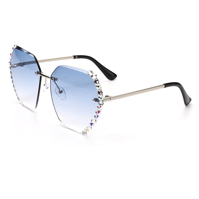 Calanovella New Crystal Rimless Sunglasses Women Designer Rhinestone