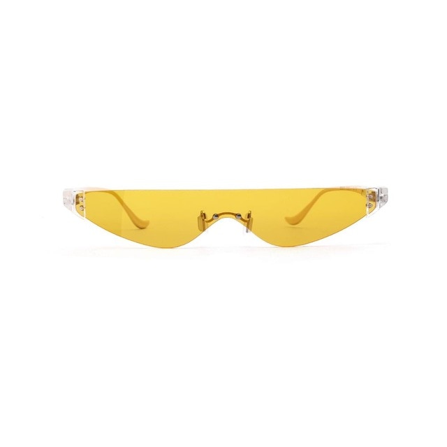 Calanovella Stylish One Piece Two Toned Rimless Sunglasses for Men Women 2020 Triangular Small Punk Vintage Eighties Retro Sun Glasses Eyewear UV400 red,yellow,black,white 34.99 USD