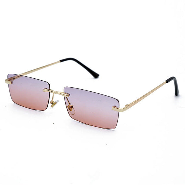 Calanovella Two Toned Rimless New Fashion Style Small Punk Rectangle Narrow Rectangular Tint Sunglasses UV400 yellow,orange,purple gray,purple pink,brown,black 34.99 USD