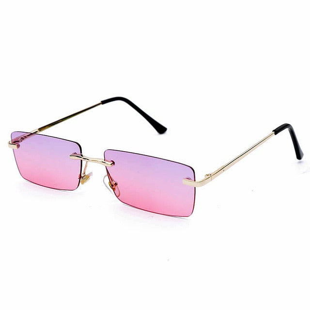 Calanovella Two Toned Rimless New Fashion Style Small Punk Rectangle Narrow Rectangular Tint Sunglasses UV400 yellow,orange,purple gray,purple pink,brown,black 34.99 USD