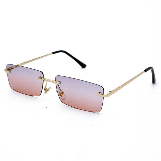 Calanovella Stylish Rectangle Two Toned Rimless Sunglasses for Men Women Fashionable Square Vintage Eighties Retro Small Punk Yellow Gradient Tinted Cool Glasses light yellow,yellow,gray pink,purple pink,brown,black,champagne,blue,purple 34.99 USD