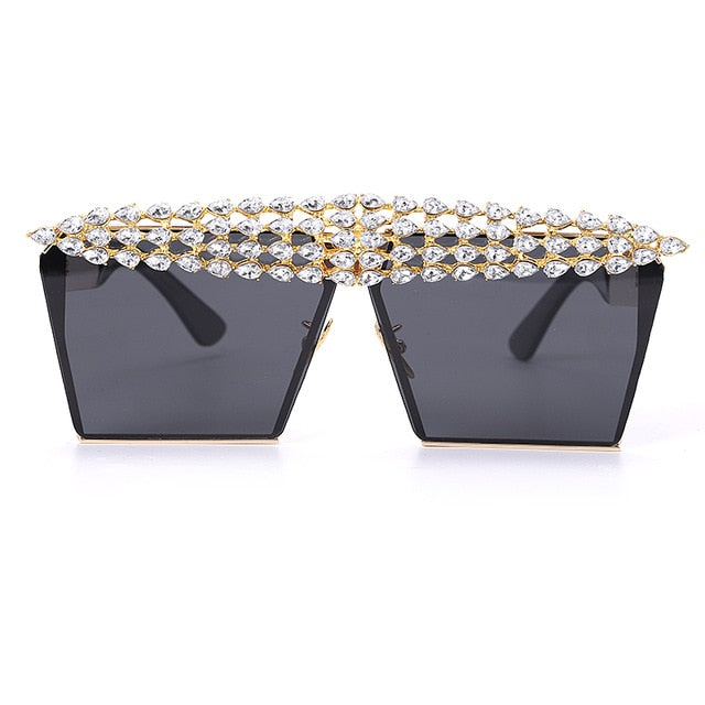 Calanovella Stylish Crystal Diamond Rhinestones Square Sunglasses