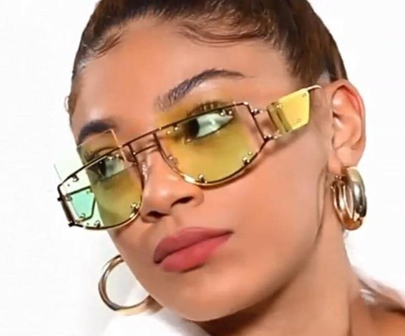 Calanovella Men Women Sunglasses Fashion Oversized Sunglasses Men Women’s Stylish Oversize Two Toned Rimless Decor Tinted Lens Gold Frame Style Stunning Gold Glasses High Fashion UV400 black,red,brown,yellow,light red,gradient gray,gradient brown,gold clear,gradient purple 39.99 USD