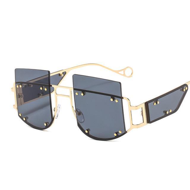 Calanovella Men Women Sunglasses Fashion Oversized Sunglasses Men Women’s Stylish Oversize Two Toned Rimless Decor Tinted Lens Gold Frame Style Stunning Gold Glasses High Fashion UV400 black,red,brown,yellow,light red,gradient gray,gradient brown,gold clear,gradient purple 39.99 USD