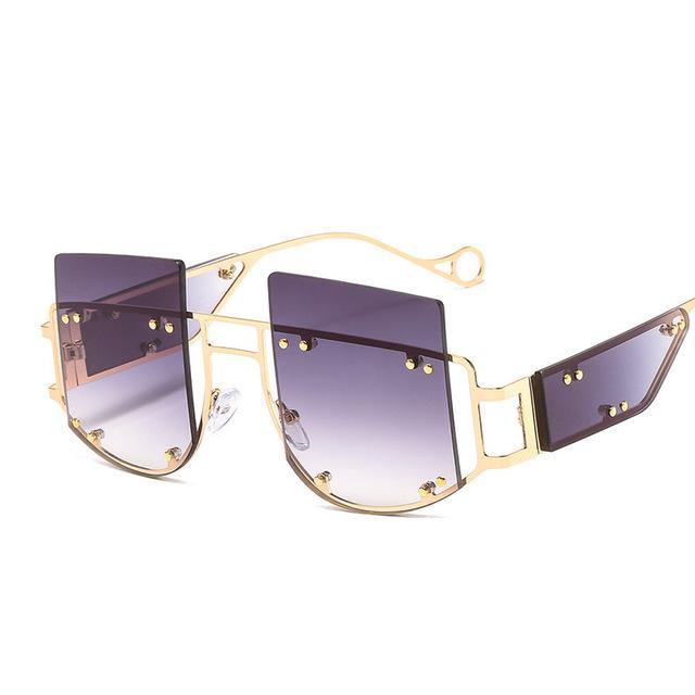 Calanovella Men Women Sunglasses Fashion Oversized Sunglasses Men Women’s Stylish Oversize Two Toned Rimless Decor Tinted Lens Gold Frame Style Stunning Gold Glasses High Fashion UV400 black,red,brown,yellow,light red,gradient gray,gradient brown,gold clear,gradient purple 39.99 USD