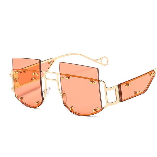 Calanovella Men Women Sunglasses Fashion Oversized Sunglasses Men Women’s Stylish Oversize Two Toned Rimless Decor Tinted Lens Gold Frame Style Stunning Gold Glasses High Fashion UV400 black,red,brown,yellow,light red,gradient gray,gradient brown,gold clear,gradient purple 39.99 USD