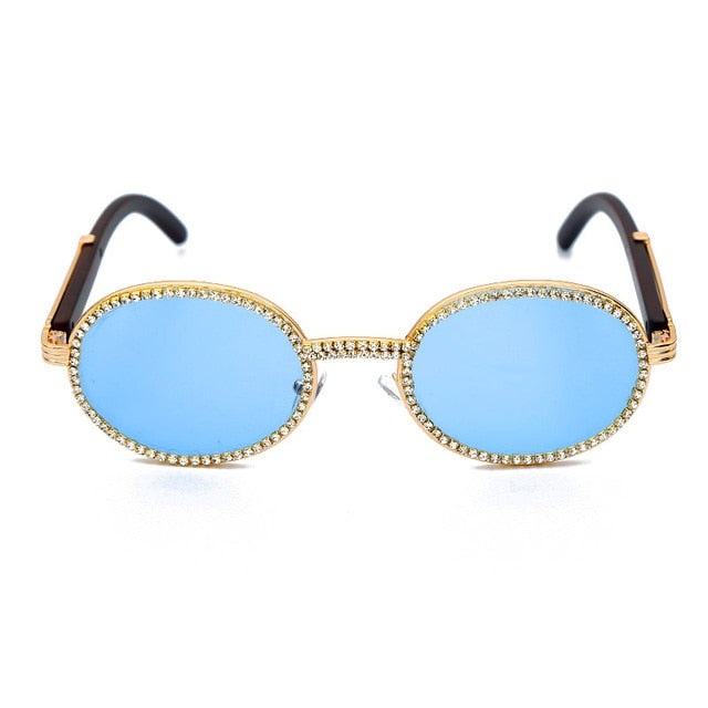 Calanovella Cool Punk Round Oval Rhinestone Sunglasses for Men Women