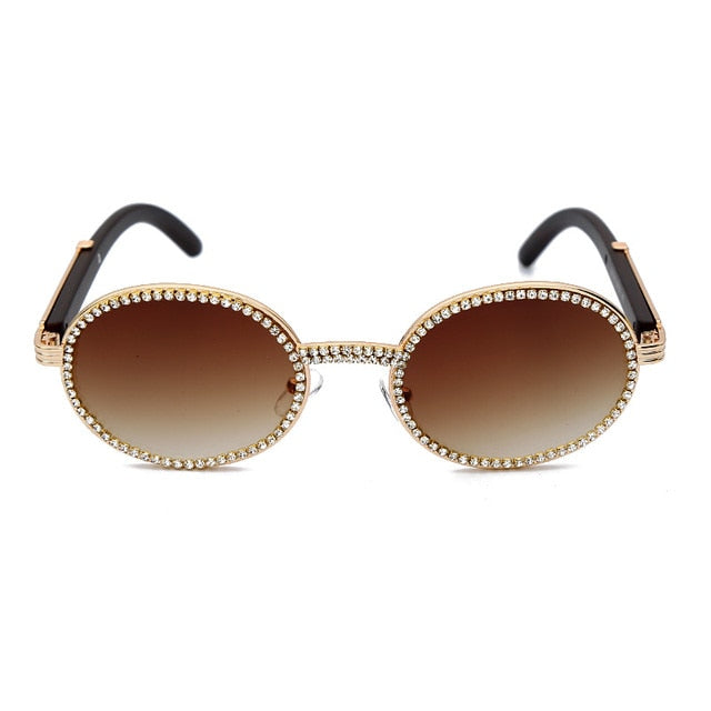 Calanovella Cool Punk Round Oval Rhinestone Sunglasses for Men Women