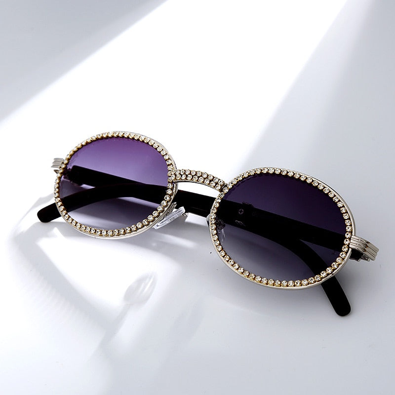 Calanovella Cool Punk Round Oval Rhinestone Sunglasses for Men Women