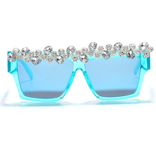 Calanovella Diamond Glasses Stylish Oversized Square Diamond Sunglasses for Men Women Fashionable Rhinestones One Piece Punk Sunglasses red,gray,leopard,black,blue,brown,silver 34.99 USD