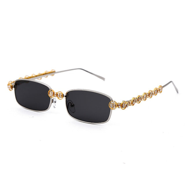 Calanovella Steampunk Diamond Glasses Fashion Diamond Sunglasses Stylish Men Women Fashion Rectangle Rhinestone Steampunk Vintage Sun Glasses UV400 silver black,red,pink,gold black,yellow,light brown,gold clear 34.99 USD