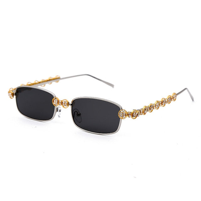 Calanovella Stylish Rectangle Crystal Diamond Rhinestones Sunglasses