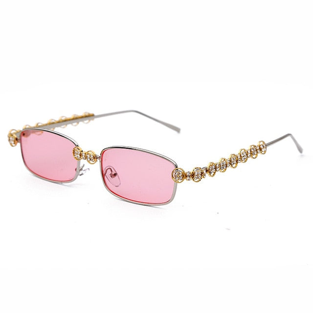 Calanovella Steampunk Diamond Glasses Fashion Diamond Sunglasses Stylish Men Women Fashion Rectangle Rhinestone Steampunk Vintage Sun Glasses UV400 silver black,red,pink,gold black,yellow,light brown,gold clear 34.99 USD