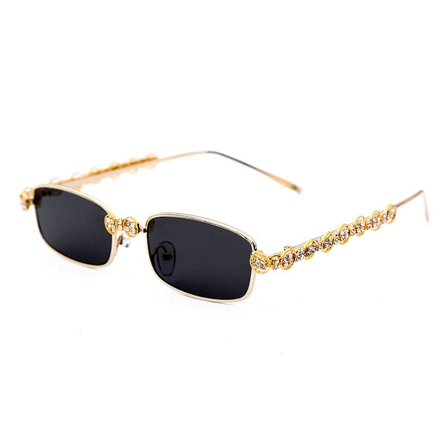 Calanovella Stylish Rectangle Crystal Diamond Rhinestones Sunglasses UV400