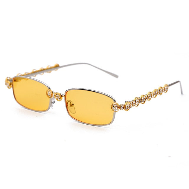 Calanovella Stylish Rectangle Crystal Diamond Rhinestones Sunglasses