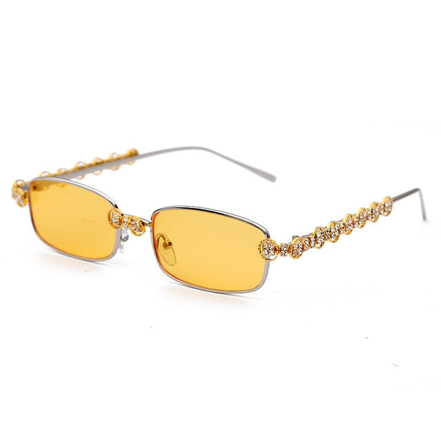 Calanovella Steampunk Diamond Glasses Fashion Diamond Sunglasses Stylish Men Women Fashion Rectangle Rhinestone Steampunk Vintage Sun Glasses UV400 silver black,red,pink,gold black,yellow,light brown,gold clear 34.99 USD