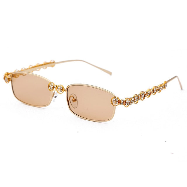 Calanovella Stylish Rectangle Crystal Diamond Rhinestones Sunglasses UV400